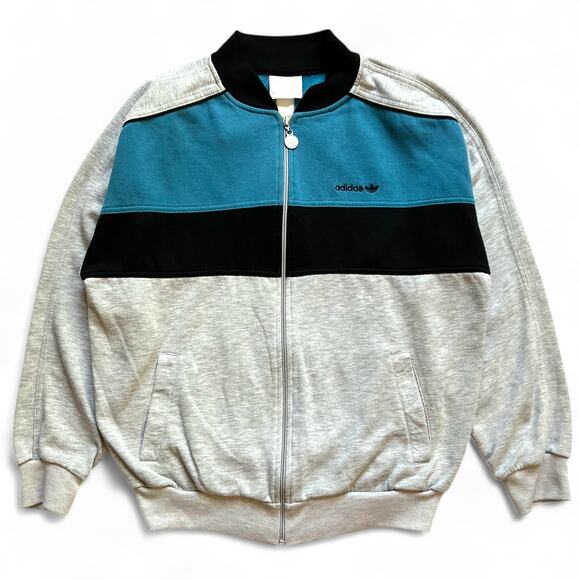 adidas Other - Vintage Adidas Colorblock Zip Up Crewneck Sweatshirt Trefoil Gray Blue Black L